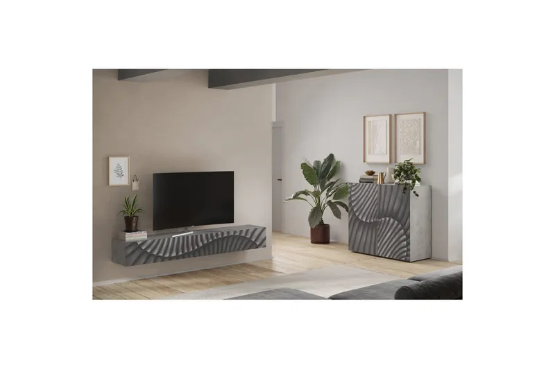 Hawell Vegghengt TV-benk 210 cm - Grå - Møbler - TV- & Mediamøbler - TV benk & mediabenk