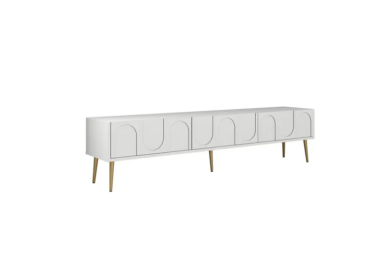 Hazim TV-benk 180 cm, Hvit/Gull