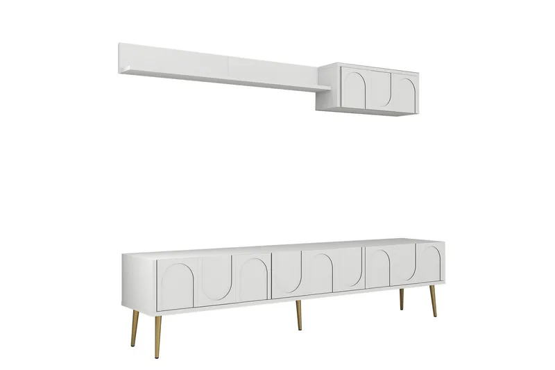 Hazim TV-benk 180 cm - Hvit/Gull - Møbler - TV- & Mediamøbler - TV benk & mediabenk