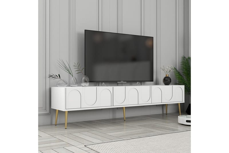 Hazim TV-benk 180 cm - Hvit/Gull - Møbler - TV- & Mediamøbler - TV benk & mediabenk