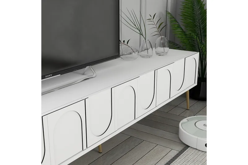 Hazim TV-benk 180 cm - Hvit/Gull - Møbler - TV- & Mediamøbler - TV benk & mediabenk