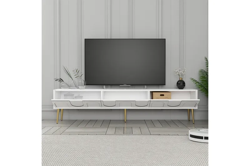 Hazim TV-benk 180 cm - Hvit/Gull - Møbler - TV- & Mediamøbler - TV benk & mediabenk