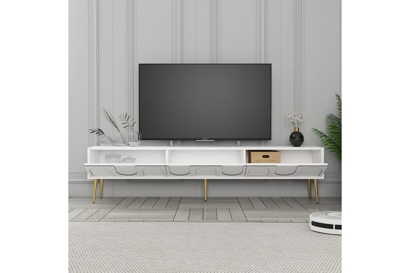 Hazim TV-benk 180 cm - Hvit/Gull - Møbler - TV- & Mediamøbler - TV benk & mediabenk