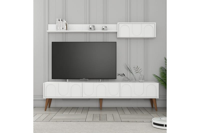 Hazim TV-benk 180 cm - Hvit/Valnøtt - Møbler - TV- & Mediamøbler - TV benk & mediabenk