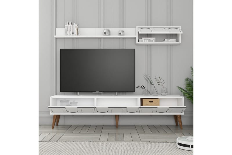 Hazim TV-benk 180 cm - Hvit/Valnøtt - Møbler - TV- & Mediamøbler - TV benk & mediabenk