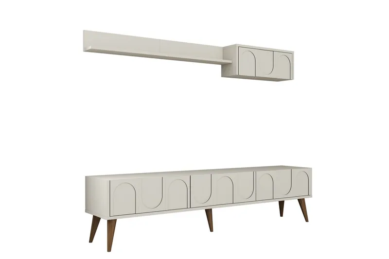 Hazim TV-benk 180 cm, Krem/Valnøtt