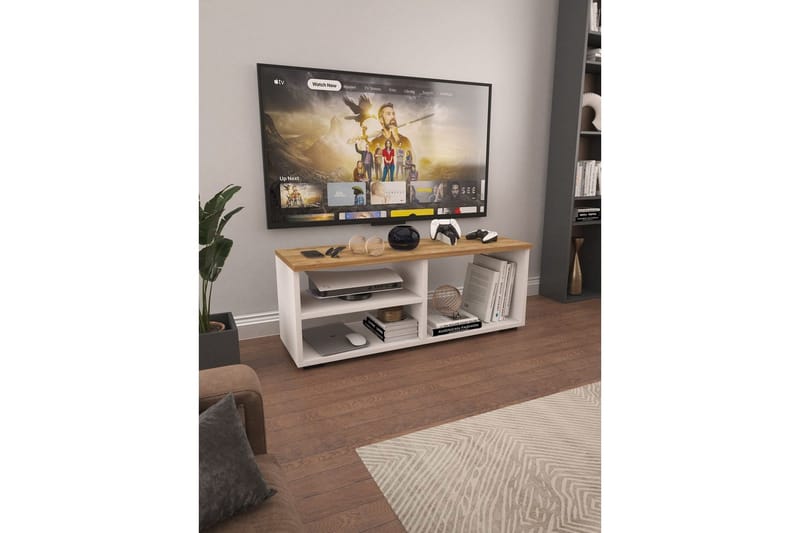 Hollowmere TV-benk 115 cm - Mellomfarget tre/Hvit - Møbler - TV- & Mediamøbler - TV benk & mediabenk