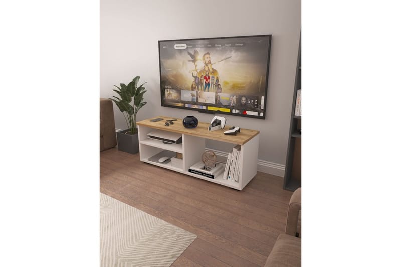 Hollowmere TV-benk 115 cm - Mellomfarget tre/Hvit - Møbler - TV- & Mediamøbler - TV benk & mediabenk