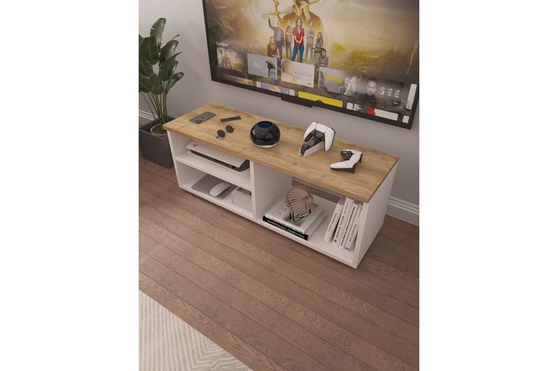 Hollowmere TV-benk 115 cm - Mellomfarget tre/Hvit - Møbler - TV- & Mediamøbler - TV benk & mediabenk