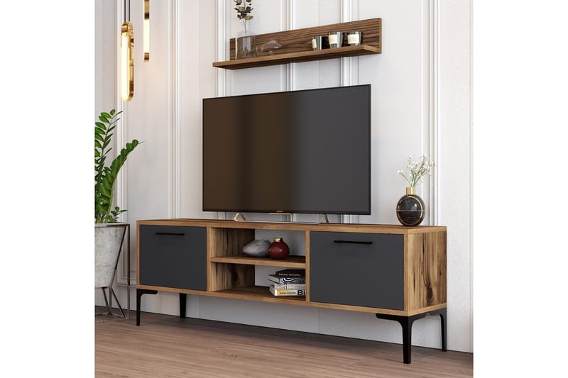Holter Tv-benk 140 cm - Valnøtt/Antrasitt - Møbler - TV- & Mediamøbler - TV benk & mediabenk