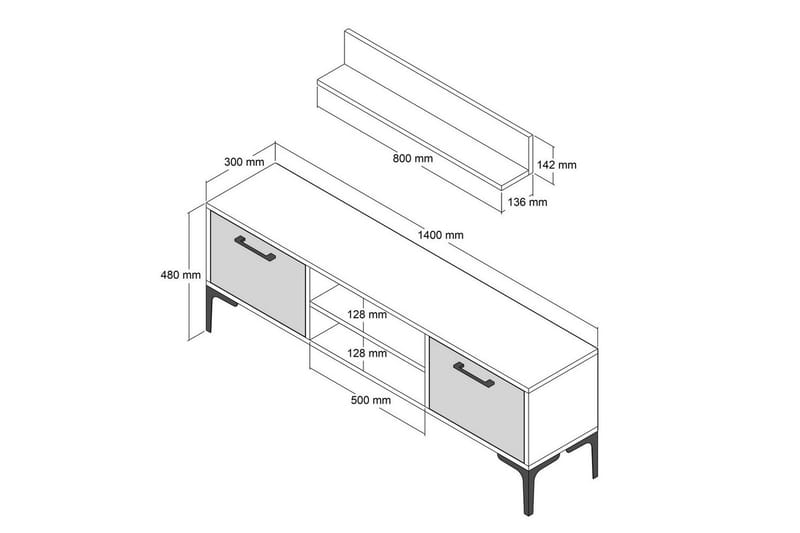Holter TV-møbelsett 140x30 cm - Hvit - Møbler - TV- & Mediamøbler - TV-møbelsett