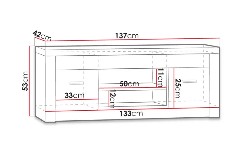 Indianapolis TV-benk 137x42x53 cm - Hvit LED-belysning - Møbler - TV- & Mediamøbler - TV benk & mediabenk
