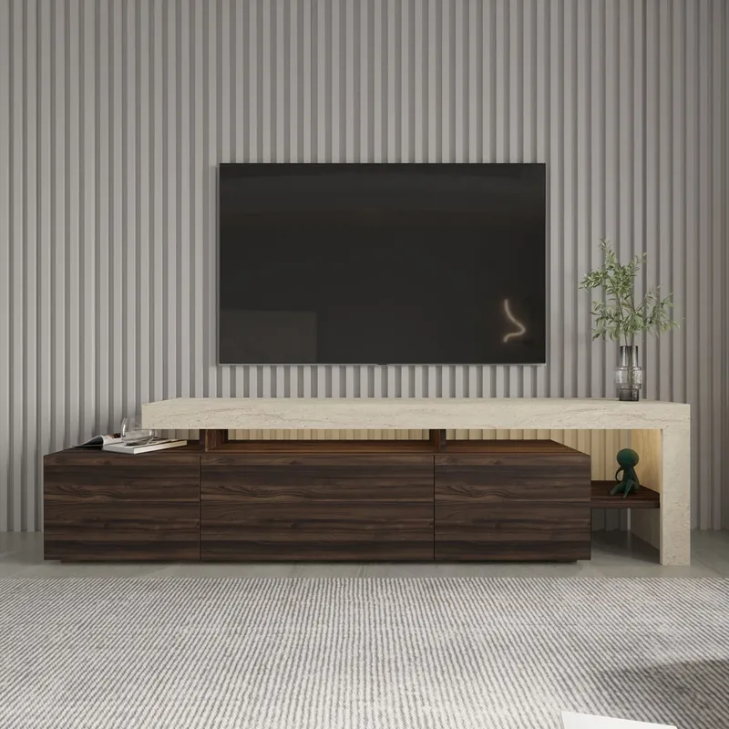 Jurukovo TV-benk 192x53x37 cm - Travertin, valnøtt - Møbler - TV- & Mediamøbler - TV benk & mediabenk