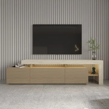 Jurukovo TV-benk 192x53x37 cm - Travertin, varm eik - Møbler - TV- & Mediamøbler - TV benk & mediabenk