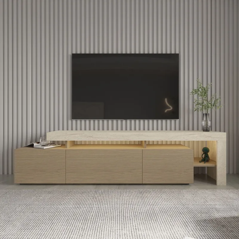 Jurukovo TV-benk 192x53x37 cm - Travertin, varm eik - Møbler - TV- & Mediamøbler - TV benk & mediabenk