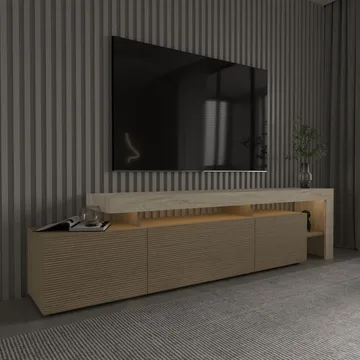 Jurukovo TV-benk 192x53x37 cm - Travertin, varm eik - Møbler - TV- & Mediamøbler - TV benk & mediabenk