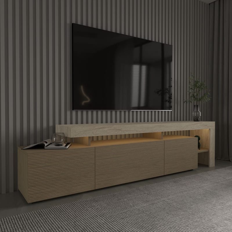 Jurukovo TV-benk 192x53x37 cm - Travertin, varm eik - Møbler - TV- & Mediamøbler - TV benk & mediabenk