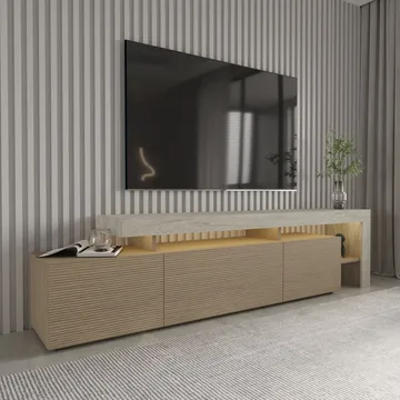 Jurukovo TV-benk 192x53x37 cm - Travertin, varm eik - Møbler - TV- & Mediamøbler - TV benk & mediabenk