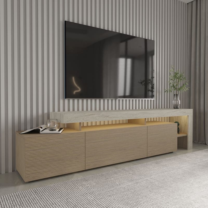 Jurukovo TV-benk 192x53x37 cm - Travertin, varm eik - Møbler - TV- & Mediamøbler - TV benk & mediabenk