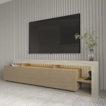 Jurukovo TV-benk 192x53x37 cm - Travertin, varm eik - Møbler - TV- & Mediamøbler - TV benk & mediabenk