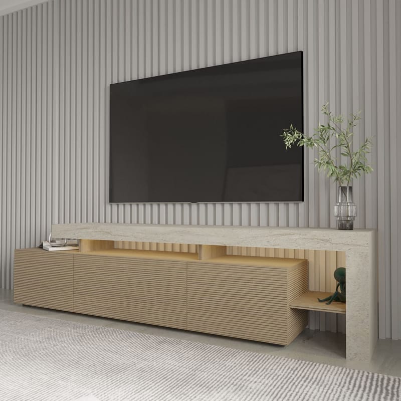 Jurukovo TV-benk 192x53x37 cm - Travertin, varm eik - Møbler - TV- & Mediamøbler - TV benk & mediabenk
