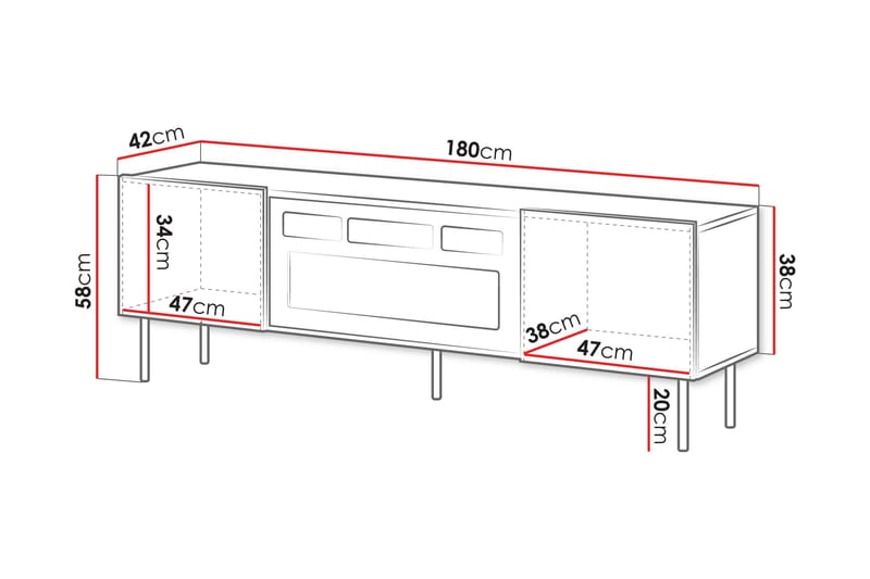 Kamta TV-benk 180 cm - Hvit - Møbler - TV- & Mediamøbler - TV benk & mediabenk
