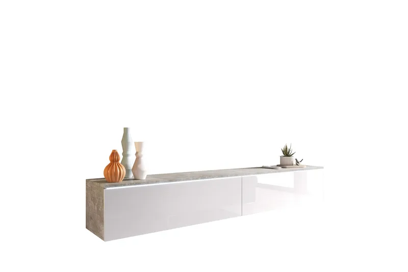 Kanak TV-benk 180 cm, Grå / Hvit