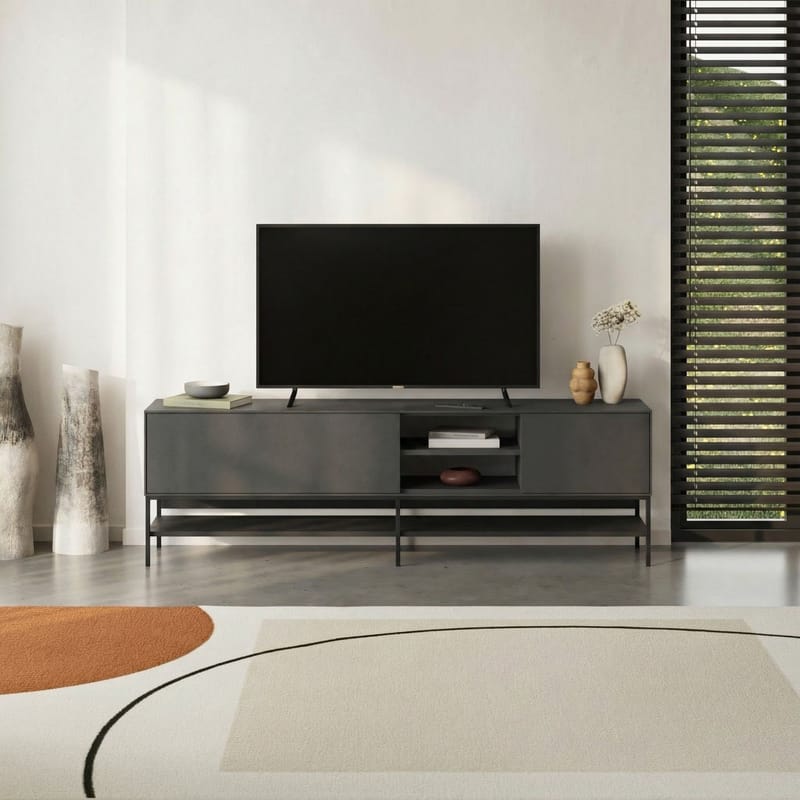 Kenvor TV-benk 180 cm - Anthracite/Wood Black/Black - Møbler - TV- & Mediamøbler - TV benk & mediabenk