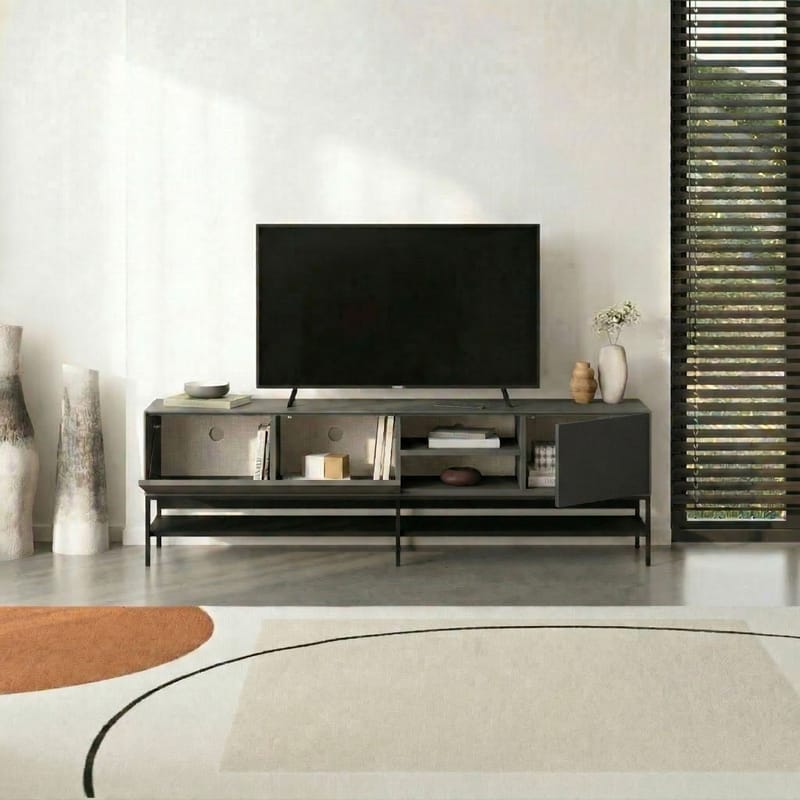 Kenvor TV-benk 180 cm - Anthracite/Wood Black/Black - Møbler - TV- & Mediamøbler - TV benk & mediabenk