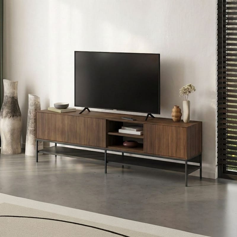 Kenvor TV-benk 180 cm - Milano Walnut, Wood Black, Black - Møbler - TV- & Mediamøbler - TV benk & mediabenk