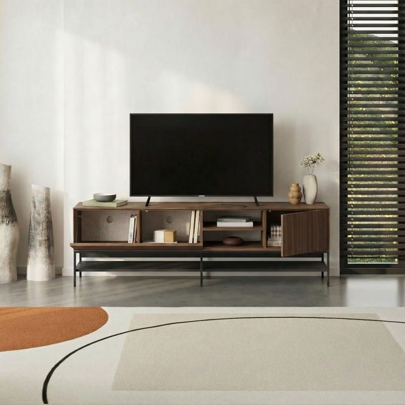 Kenvor TV-benk 180 cm - Milano Walnut, Wood Black, Black - Møbler - TV- & Mediamøbler - TV benk & mediabenk
