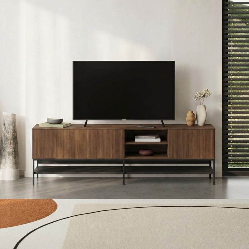 Kenvor TV-benk 180 cm - Milano Walnut, Wood Black, Black - Møbler - TV- & Mediamøbler - TV benk & mediabenk