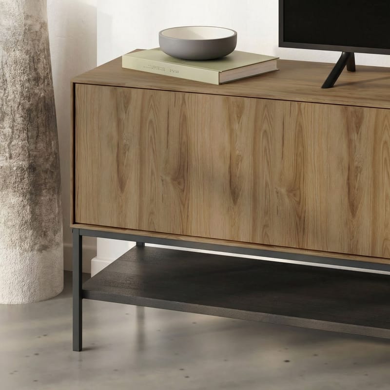 Kenvor TV-benk 180 cm - Naturlig eik, tre svart, svart - Møbler - TV- & Mediamøbler - TV benk & mediabenk