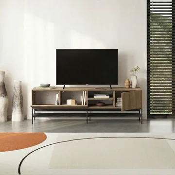 Kenvor TV-benk 180 cm - Naturlig eik, tre svart, svart - Møbler - TV- & Mediamøbler - TV benk & mediabenk