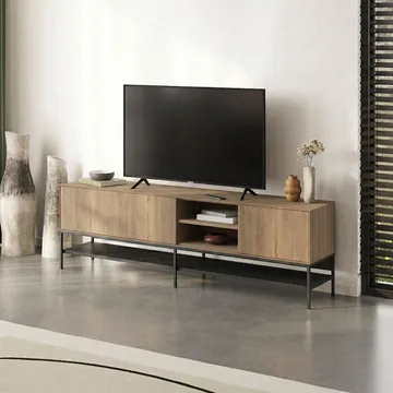 Kenvor TV-benk 180 cm - Naturlig eik, tre svart, svart - Møbler - TV- & Mediamøbler - TV benk & mediabenk