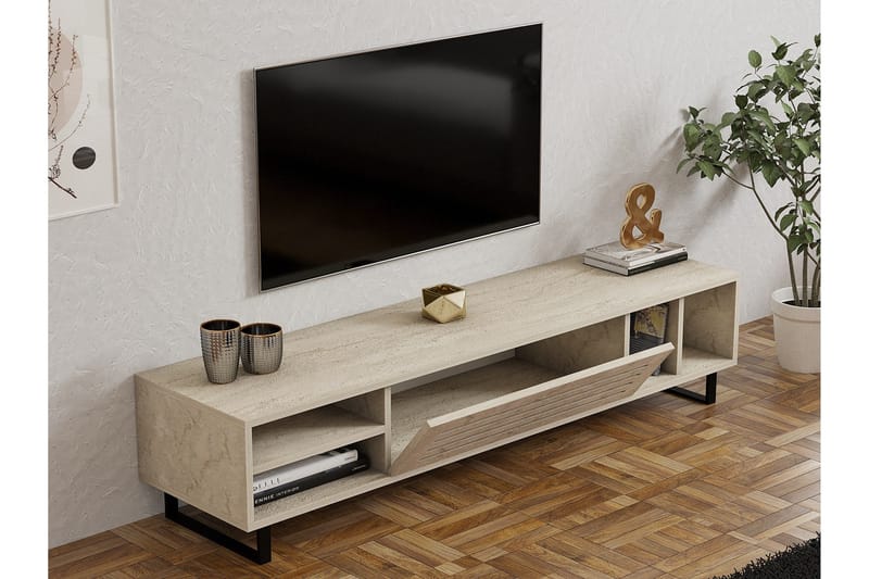 Lamal Gulvstående TV-benk 160 cm med Oppbevaring i Tre - Beige - Møbler - TV- & Mediamøbler - TV benk & mediabenk