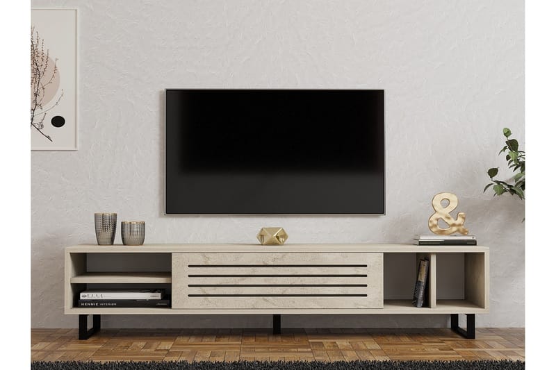 Lamal Gulvstående TV-benk 160 cm med Oppbevaring i Tre - Beige - Møbler - TV- & Mediamøbler - TV benk & mediabenk