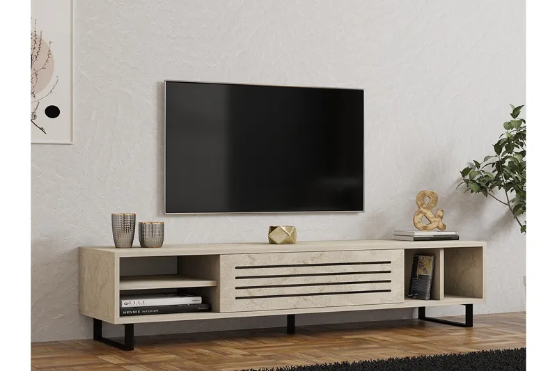 Lamal Gulvstående TV-benk 160 cm med Oppbevaring i Tre - Beige - Møbler - TV- & Mediamøbler - TV benk & mediabenk