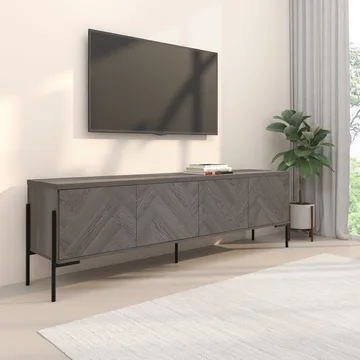 Lav skjenk Loft24 Charlene Hvitt fiskebein/hvit eik - Hvit eik i fiskebeinsmønster / hvit eik - Møbler - TV- & Mediamøbler - TV benk & mediabenk