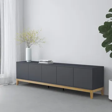 Lav skjenk Loft24 Pelle Grå/Wotan-eik - Grå / Wotan-eik - Møbler - TV- & Mediamøbler - TV benk & mediabenk