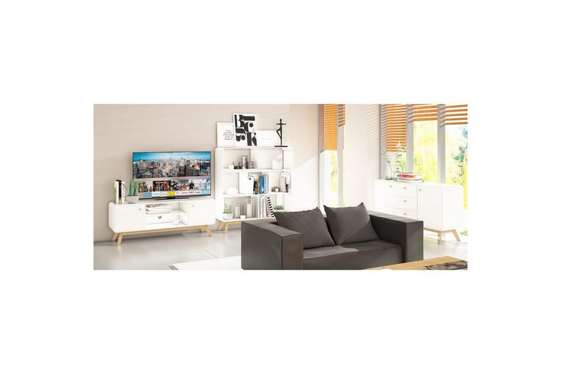 Lavbord Cassie 140x39x53 cm, Hvit/Hvit - 140x39x53 cm, Hvit/Hvit - Møbler - TV- & Mediamøbler - TV benk & mediabenk