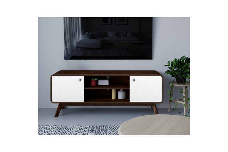 Lavbord Cassie 140x39x53 cm, Valnøtt/Hvit - 140x39x53 cm, Valnøtt/Hvit - Møbler - TV- & Mediamøbler - TV benk & mediabenk