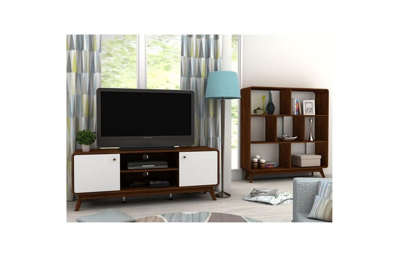 Lavbord Cassie 140x39x53 cm, Valnøtt/Hvit - 140x39x53 cm, Valnøtt/Hvit - Møbler - TV- & Mediamøbler - TV benk & mediabenk