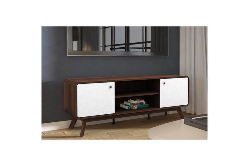 Lavbord Cassie 140x39x53 cm, Valnøtt/Hvit - 140x39x53 cm, Valnøtt/Hvit - Møbler - TV- & Mediamøbler - TV benk & mediabenk