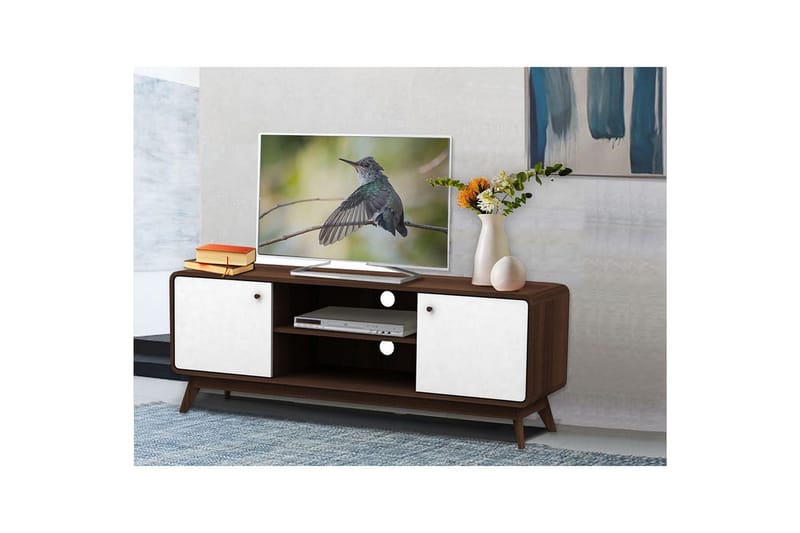 Lavbord Cassie 140x39x53 cm, Valnøtt/Hvit - 140x39x53 cm, Valnøtt/Hvit - Møbler - TV- & Mediamøbler - TV benk & mediabenk