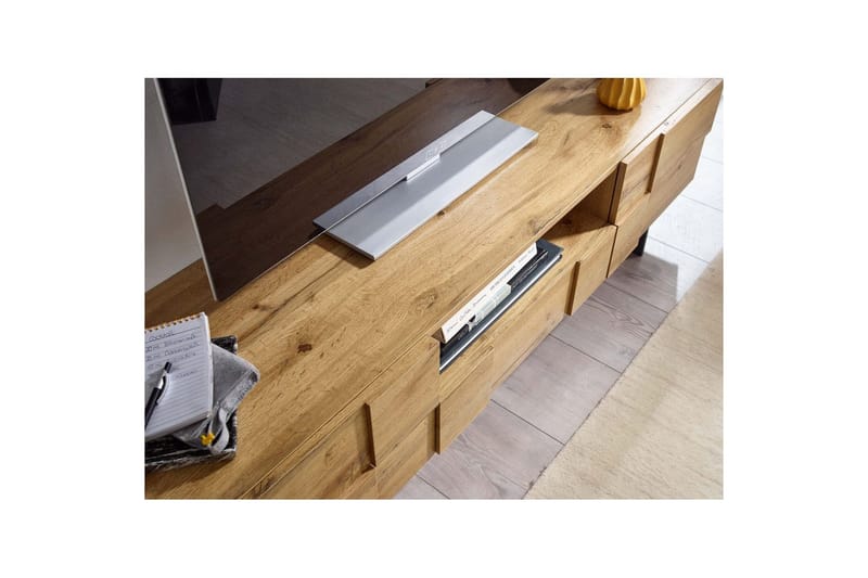 Lavbord Wohnling Eikentre foliert med 2 dører skuff metallben landlig stil - Møbler - TV- & Mediamøbler - TV-skap