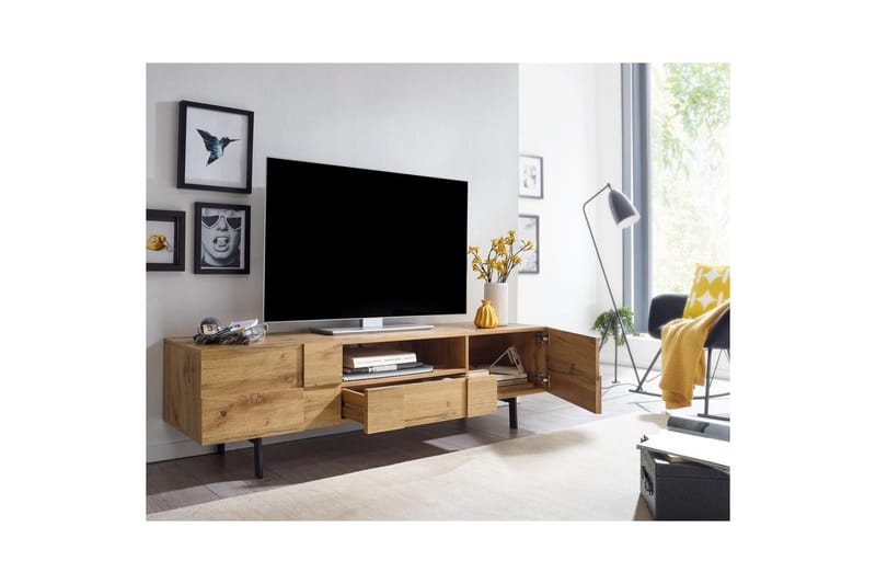 Lavbord Wohnling Eikentre foliert med 2 dører skuff metallben landlig stil - Møbler - TV- & Mediamøbler - TV-skap