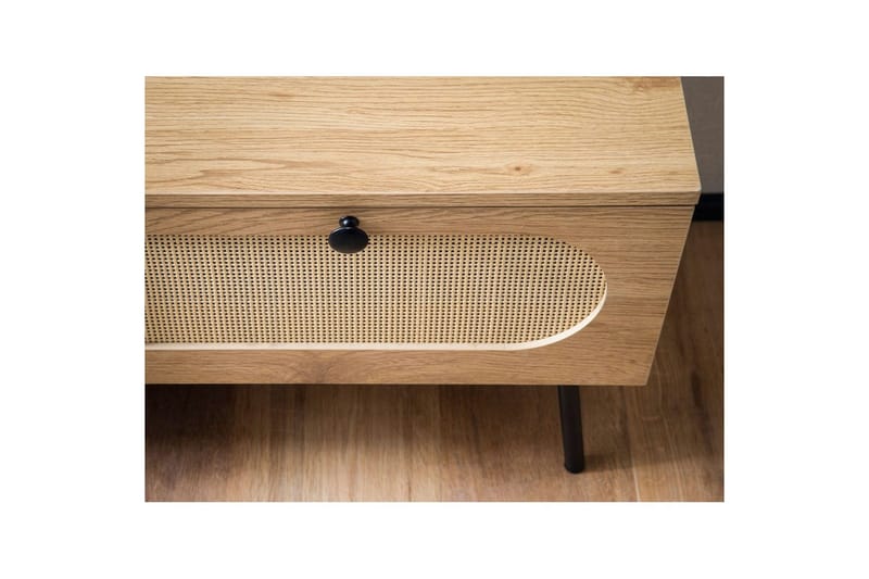 Lavbord Wohnling Melaminbelagt MDF Eik Optikk Rattan Front 2 Skuffer Metallben Moderne - Møbler - TV- & Mediamøbler - TV-skap