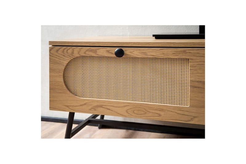 Lavbord Wohnling Melaminbelagt MDF Eik Optikk Rattan Front 2 Skuffer Metallben Moderne - Møbler - TV- & Mediamøbler - TV-skap