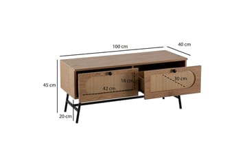 Lavbord Wohnling Melaminbelagt MDF Eik Optikk Rattan Front 2 Skuffer Metallben Moderne - Møbler - TV- & Mediamøbler - TV-skap
